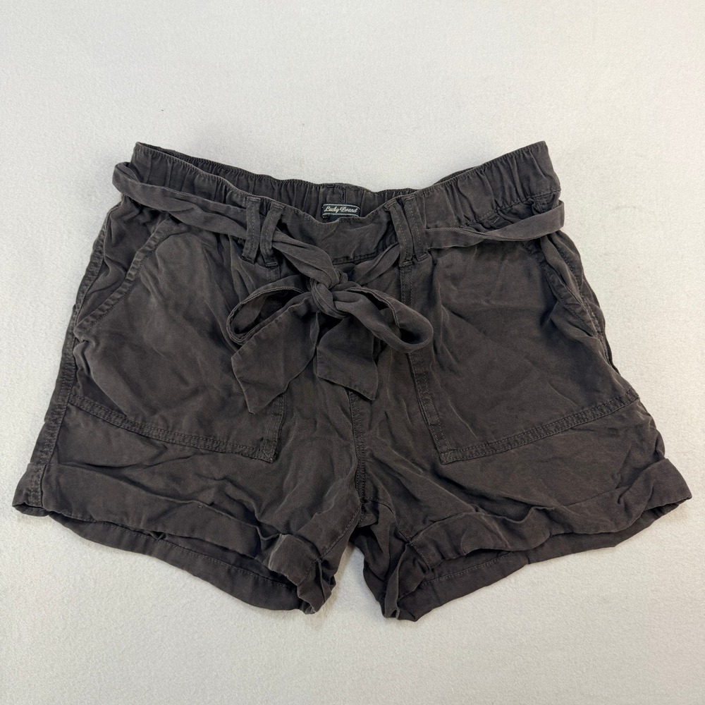 Lucky Brand Womens Charcoal Brown Tie Waist Utility Shorts Size M Cuffed Relaxed